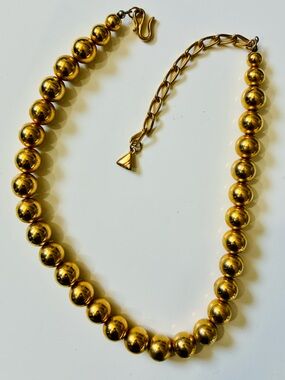 VTG 80s Liz Claiborne Chunky Gold Pearl Bead Choker Necklace Classic Chic EUC
